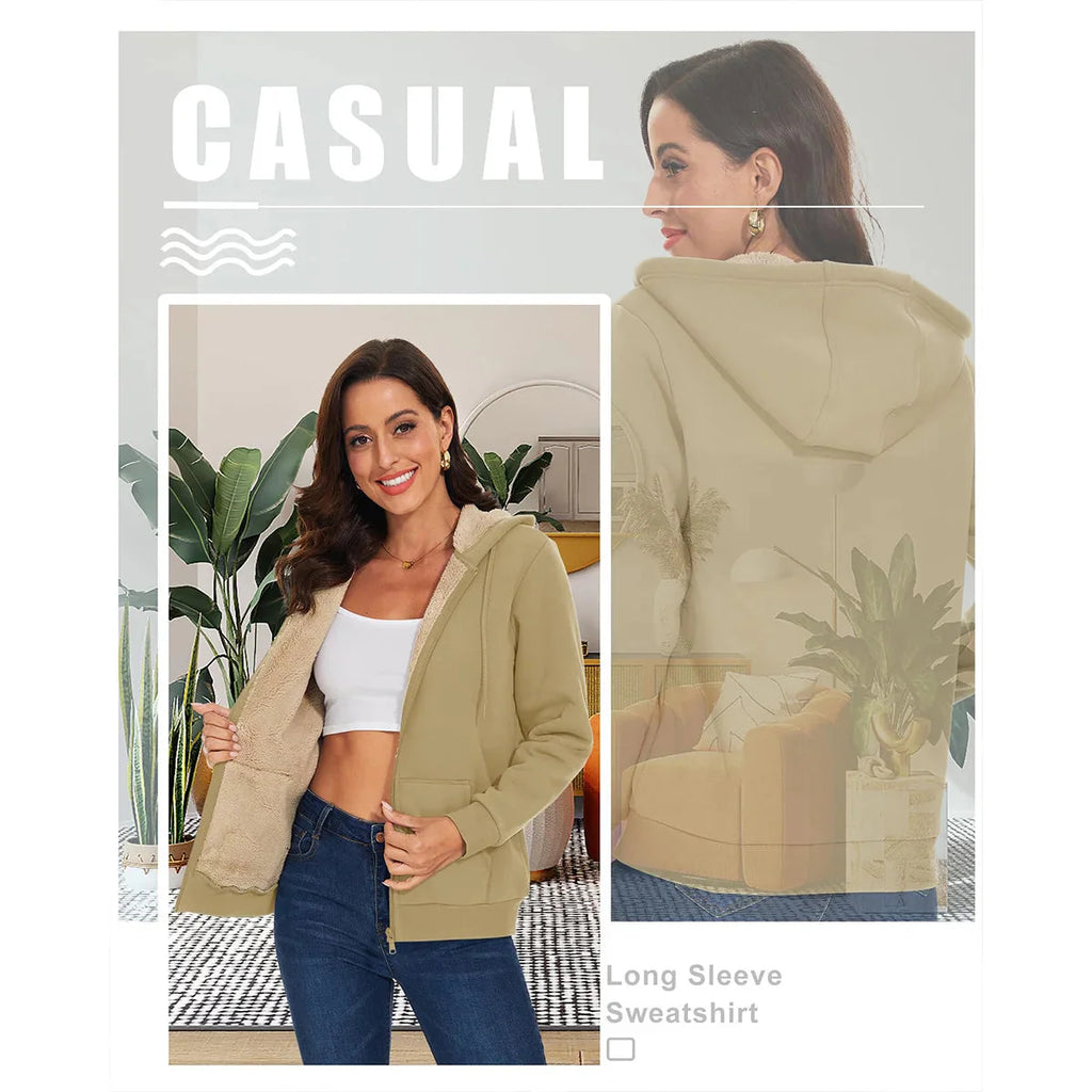 Veste à capuche zippée doublée polaire Sherpa pour femme