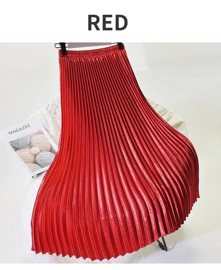 Jupe plissée classique en velours doré Taille haute style rétro Mode Femme de bureau Jupe longue plissée Jupe en velours d'hiver 90cm de long