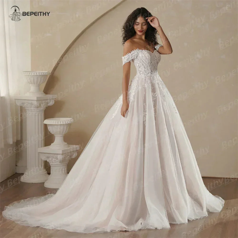Robe de mariée bohème couleur champagne | Robe de mariée trapèze sur mesure -femstylo