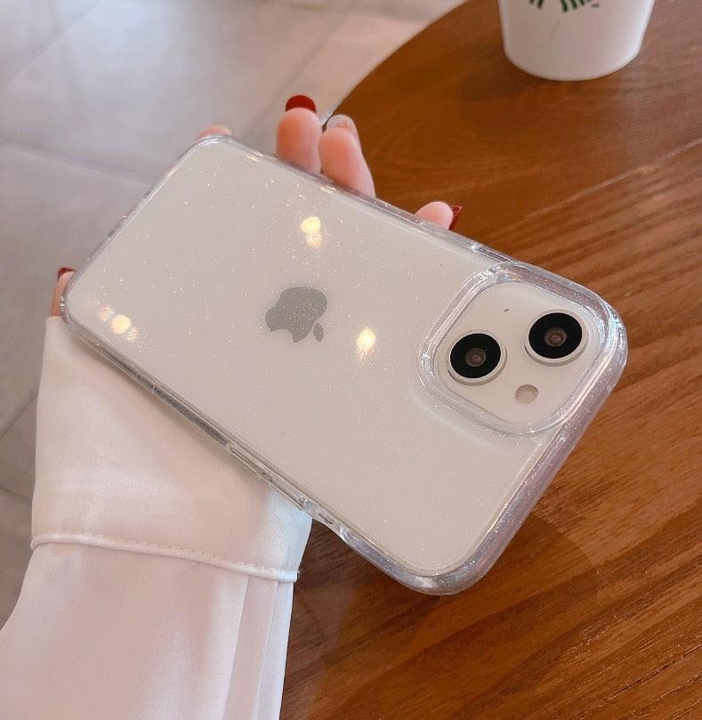 Étui Transparent à Paillettes de Luxe pour IPhone 14 13 12 11 Pro Max Mini X XS Max XR, Coque en Silicone Mignon Brillant Antichoc, Housse de Protection Rigide Antichoc Pour iPhone