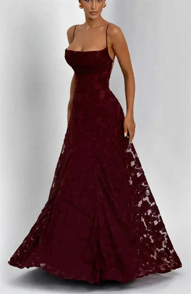 Mozision Robe longue sexy dos nu à fines bretelles pour femme, robe de soirée élégante épaules dénudées sans manches avec lacets pour club et soirée