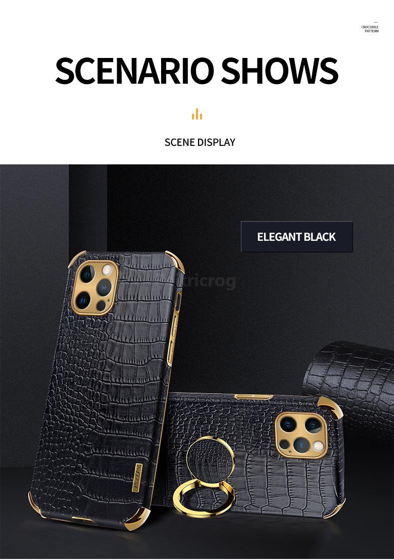 Étui en cuir de crocodile pour iPhone 13 12 Mini antichoc support magnétique à anneau coque de téléphone ultra-mince en cuir de crocodile souple pare-chocs antichoc avec support à anneau housse de protection pour iPhone