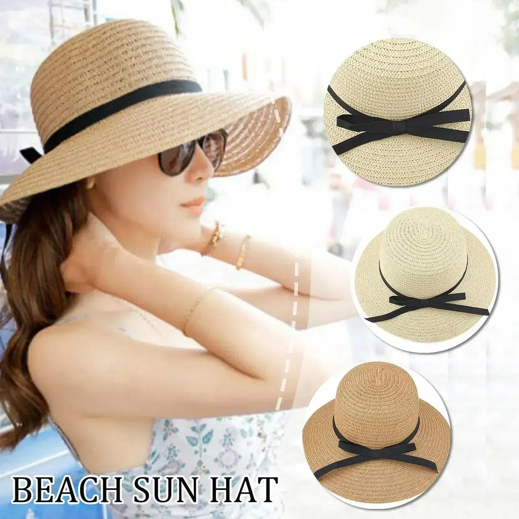 Chapeau de paille d'été à large bord, pliable, protection UV, pour femme, idéal pour la plage ou les voyages.