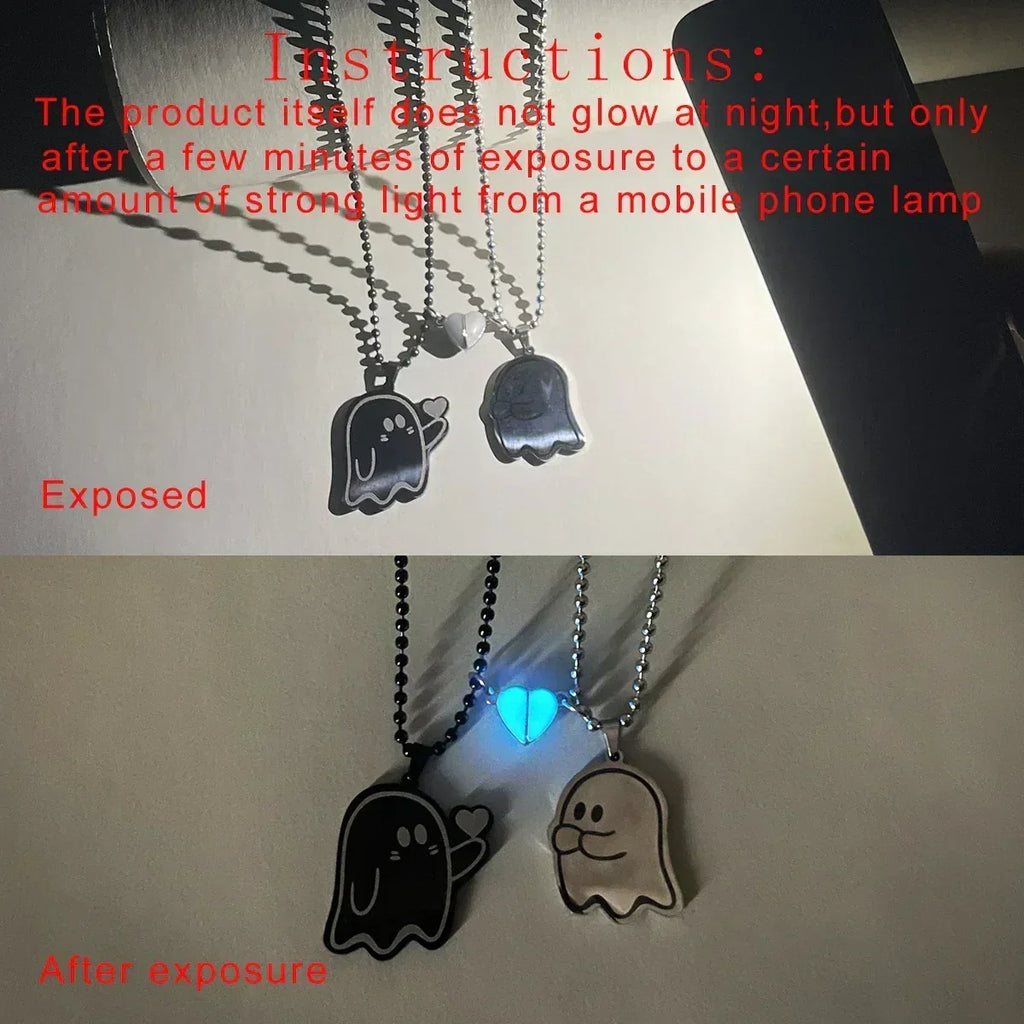 Collier de couple cœur lumineux en acier inoxydable simple à offrir en cadeau