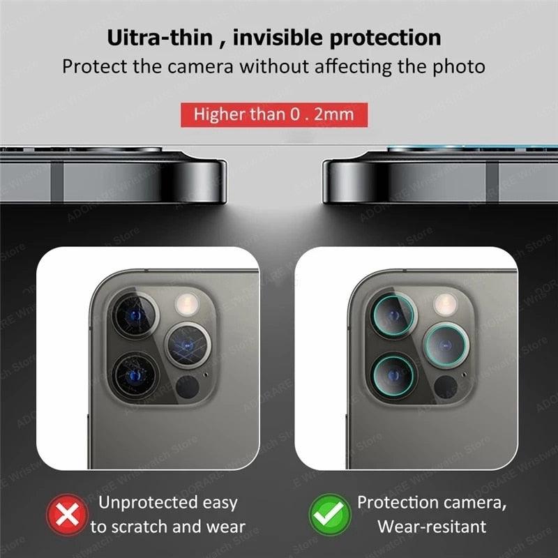 Lot de 3 verres de protection d'objectif pour iPhone 14 Pro Max 13 12 11 Pro Max, protection d'objectif d'appareil photo pour iPhone 13 12 14 Plus 14 Pro, verre trempé de qualité supérieure, film circulaire.