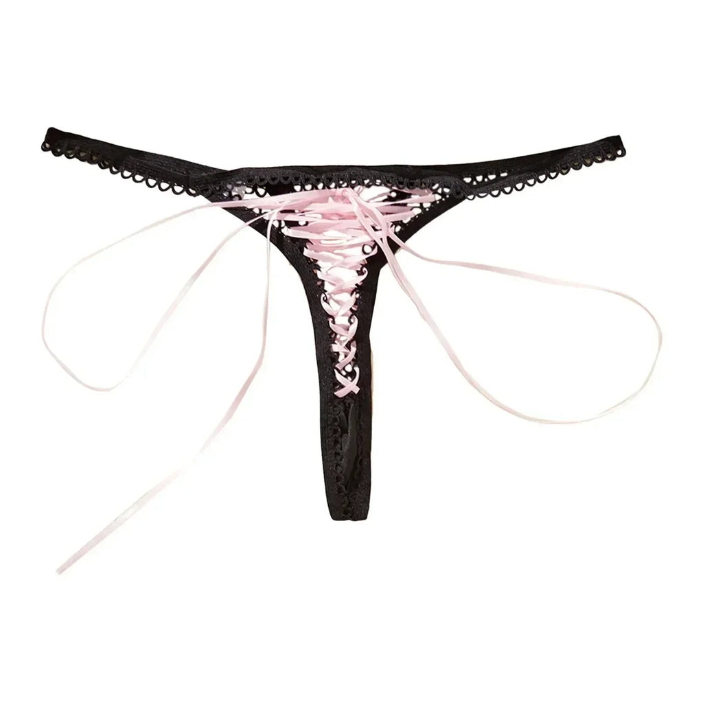 Dames Super Sexy String Lacé Lingerie Noir Bretelle Bordure Crochet Rose Bandage String Lacé Culotte Sexy Ouvert Érotique G-Strings