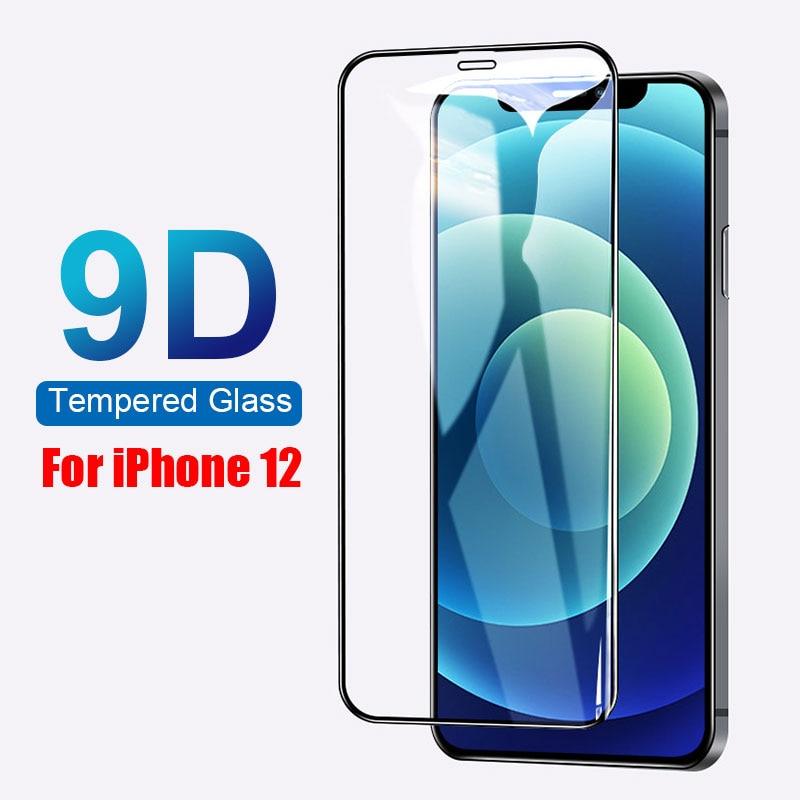 Protecteur d'écran en verre trempé à couverture complète 9D pour IPhone 11 Pro Max 14 12 X S XS XR Verre trempé sur IPhone 13 Mini 7 8 6S Plus SE Film Protecteur d'écran en verre trempé Compatible pour iPhone