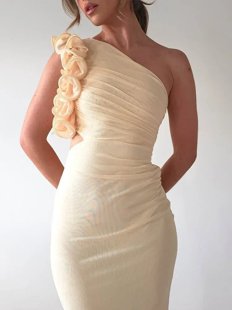 Robe Articat élégante sans manches à épaule asymétrique fleurie pour femme Printemps/Été 2025 Sexy en maille moulante Robe de soirée/cocktail
