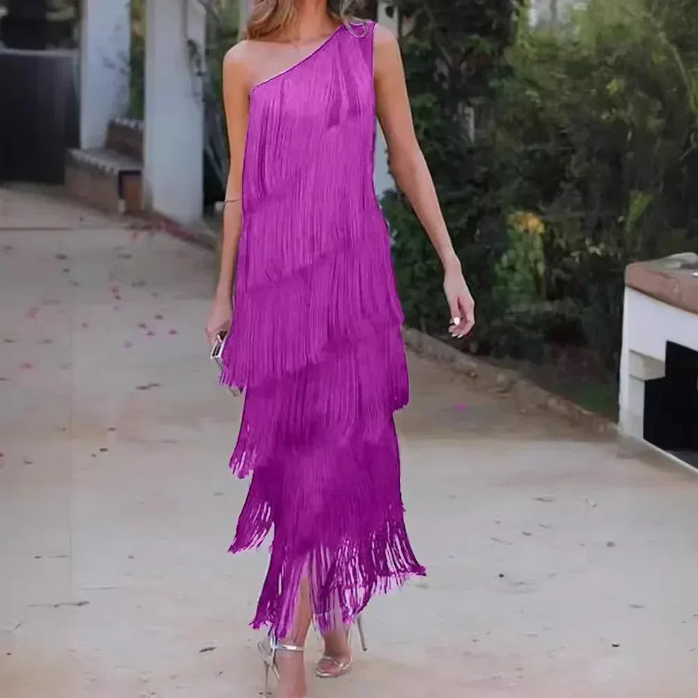 Robe asymétrique à franges, épaule dénudée, nouvelle collection Printemps-Été pour femme