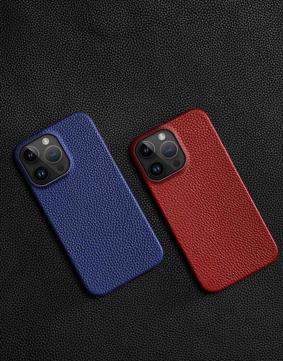 Étui de téléphone en cuir véritable pour iPhone 13 14 Pro Max 12 Mini 12 Pro Max Coque arrière Coque de téléphone en silicone orange fluo Compatible avec le chargement sans fil Coque de protection antichoc pour iPhone