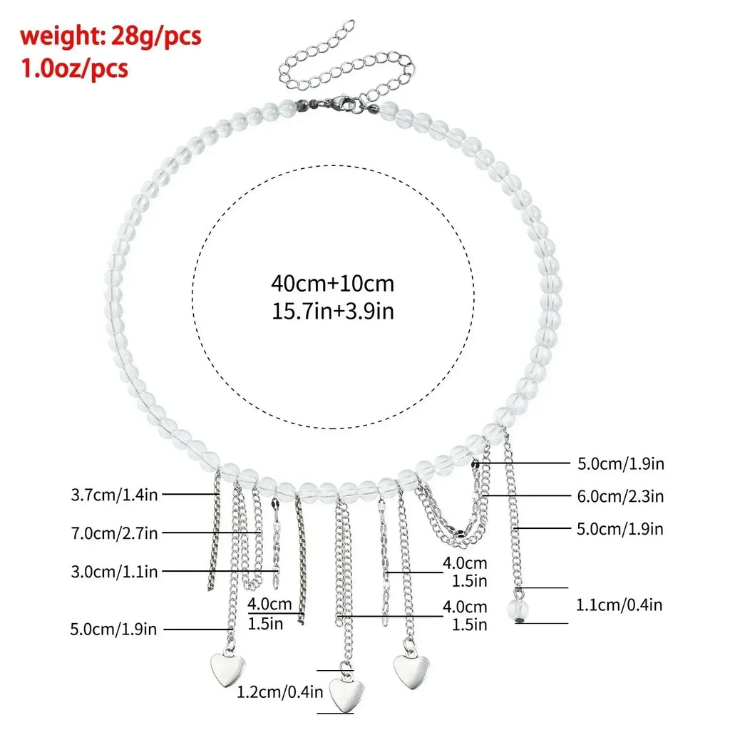 Collier Cœur Perlé Tendance pour Femmes Style Bohème Élégant Chaîne en Cristal Irrégulier Ras du Cou Y2K Exquis Cadeau de Fête Bijoux Accessoires