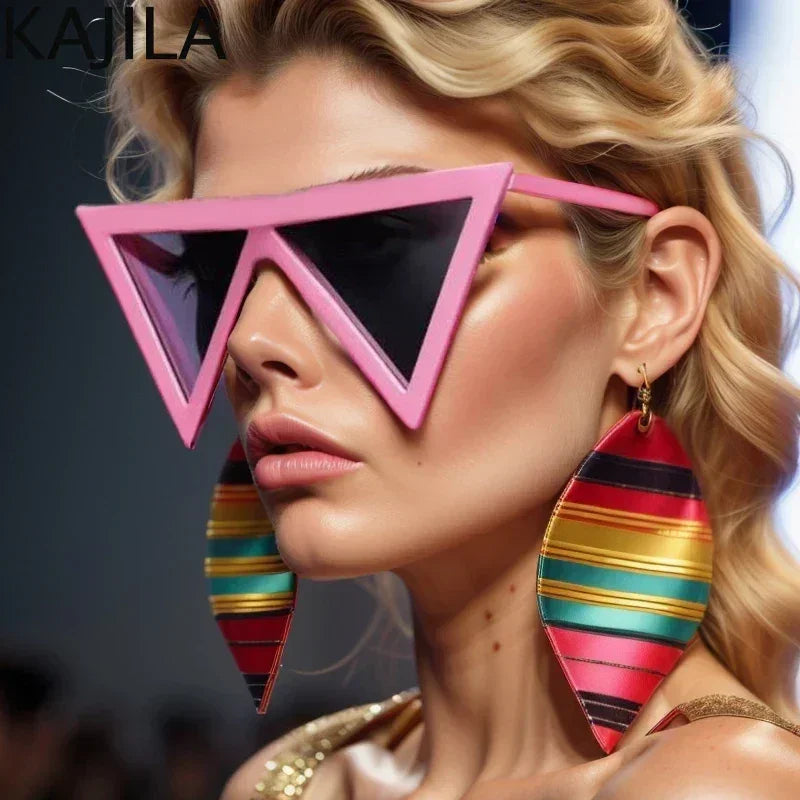 Lunettes de soleil triangulaires surdimensionnées de style punk pour femmes, grande monture 2025, marque de luxe, coupe-vent, protection UV400, pour dames