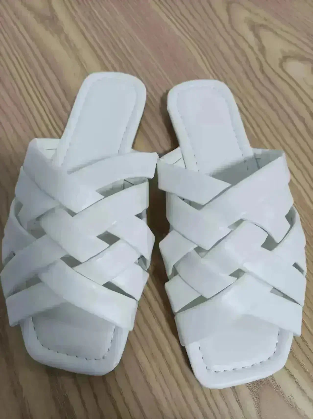 Pantoufles Plates en Cuir Décontractées pour Femme pour l'Été, Extérieur, Bleu/Rose/Beige