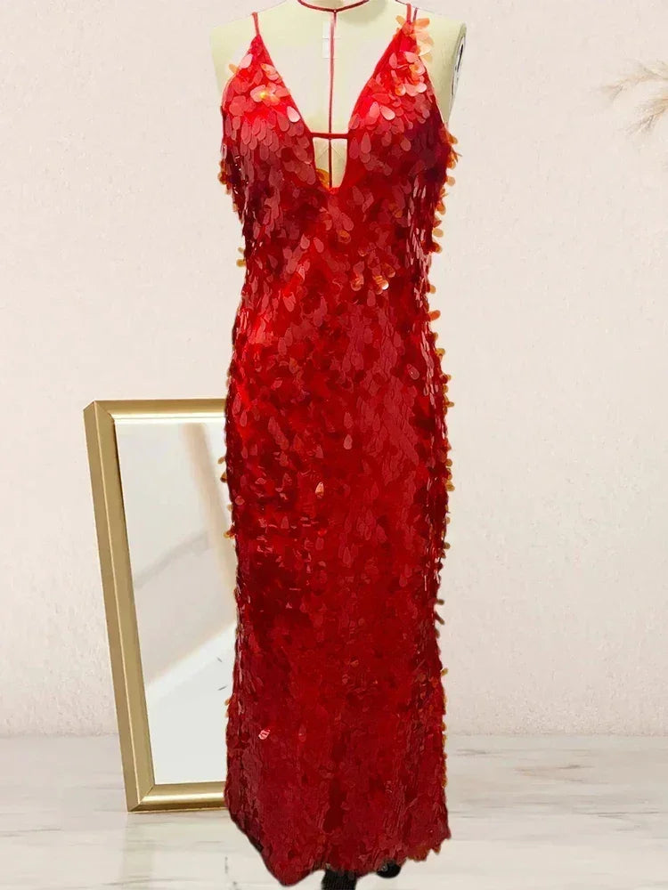 Robes longues Maxi élégantes à paillettes sans manches pour femmes, Robe longue de soirée unie à col en V profond et mode