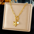 DIEYURO Collier pendentif étoile de mer perle en acier inoxydable 316L doré style océanique, nouveau bijou de chaîne de cou pour femme, cadeau d'été sur la plage
