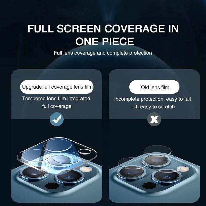 Protecteurs d'Objectif de Caméra 3D pour iPhone 13 14 Pro Max 12 Mini XR Film de Protection en Verre HD pour Objectif Arrière d'iPhone 11 12 PRO MAX X XS