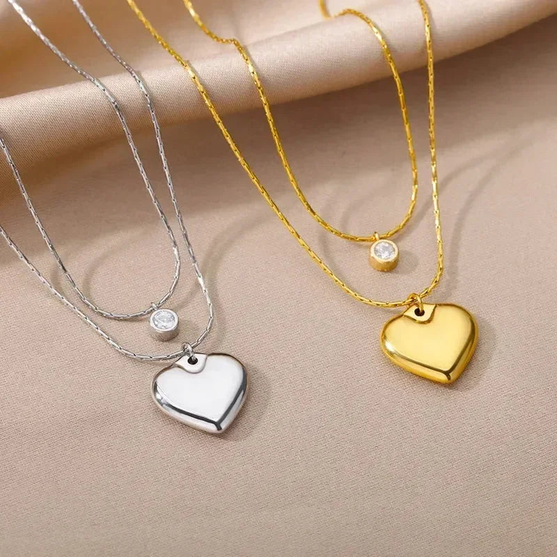 Collier multicouche cœur en acier inoxydable 316L pour femmes et filles, gothique, couleur or, chaîne de clavicule, pendentif ras du cou, cadeau d'anniversaire