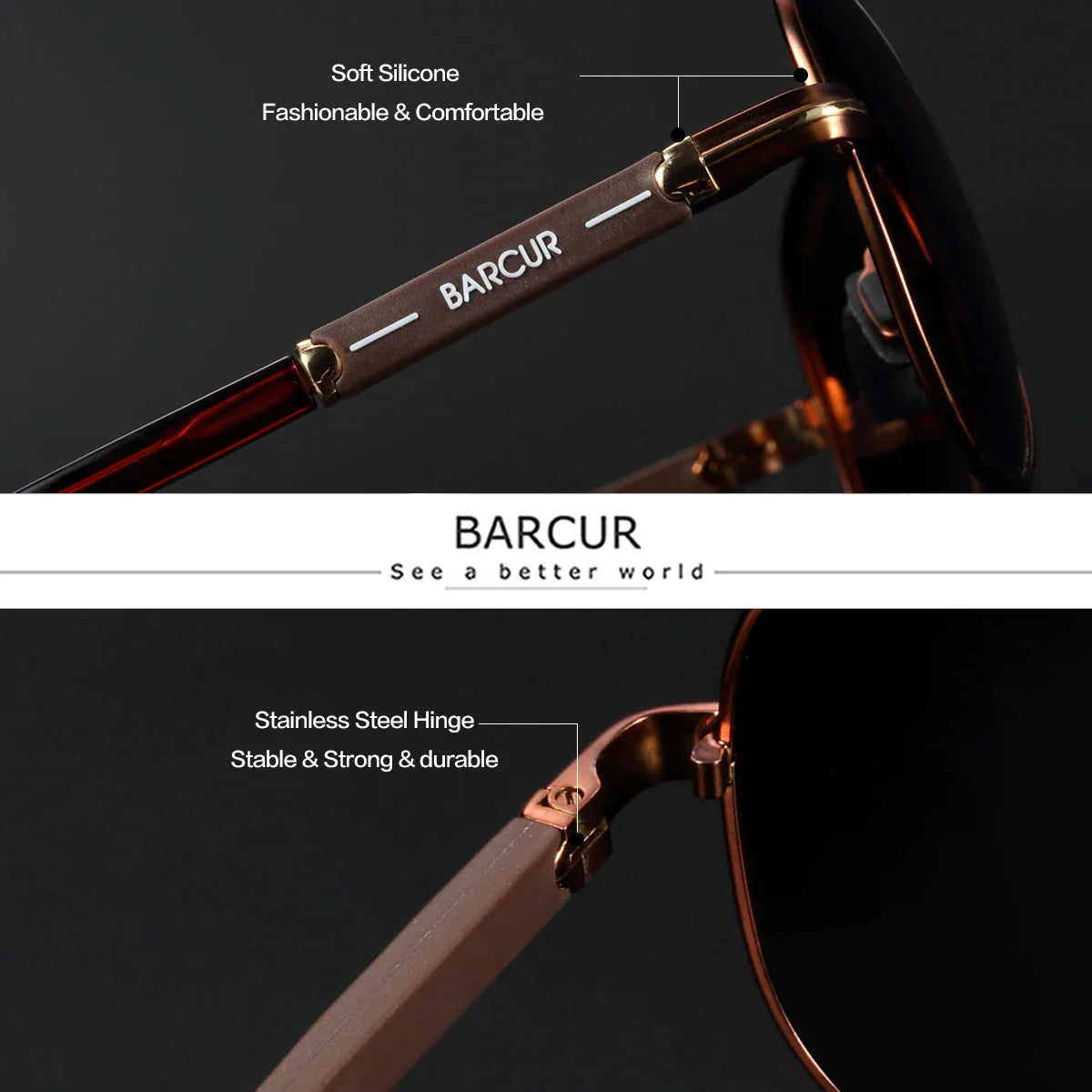 BARCUR Lunettes de soleil Rétro Chic Hommes Mode Surdimensionnées Style Aviateur avec Verres TAC Miroités Monture en Acier Inoxydable Durable pour la Randonnée les Sports de Plein Air et la Protection Solaire pour l'Été
