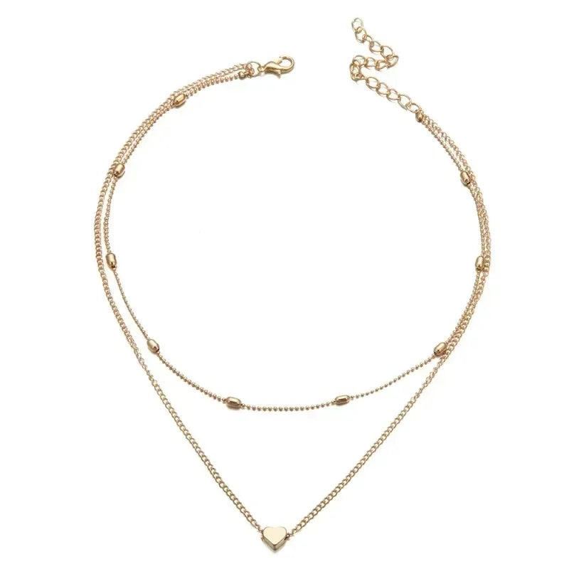 Collier pendentif multicouche sur chaîne pour femme, en cristal, zircon, cœur, étoile, breloque, superposition, bijoux de cou vintage, tendance