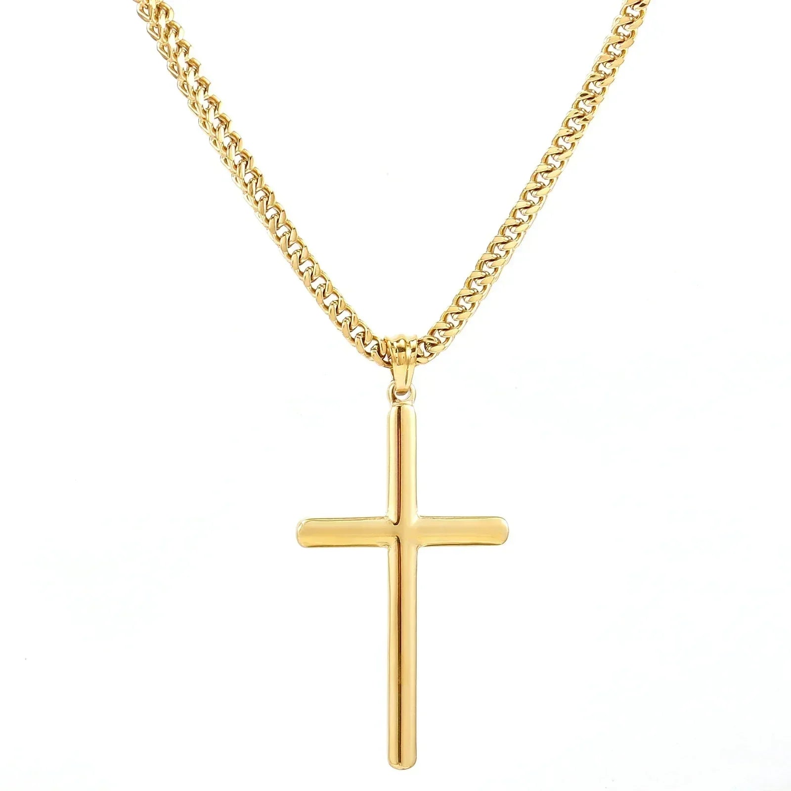 Chaîne à maillons avec pendentif croix punk pour hommes et femmes, en acier inoxydable 316L, collier hip-hop, bijoux de mode or et argent, cadeau étanche
