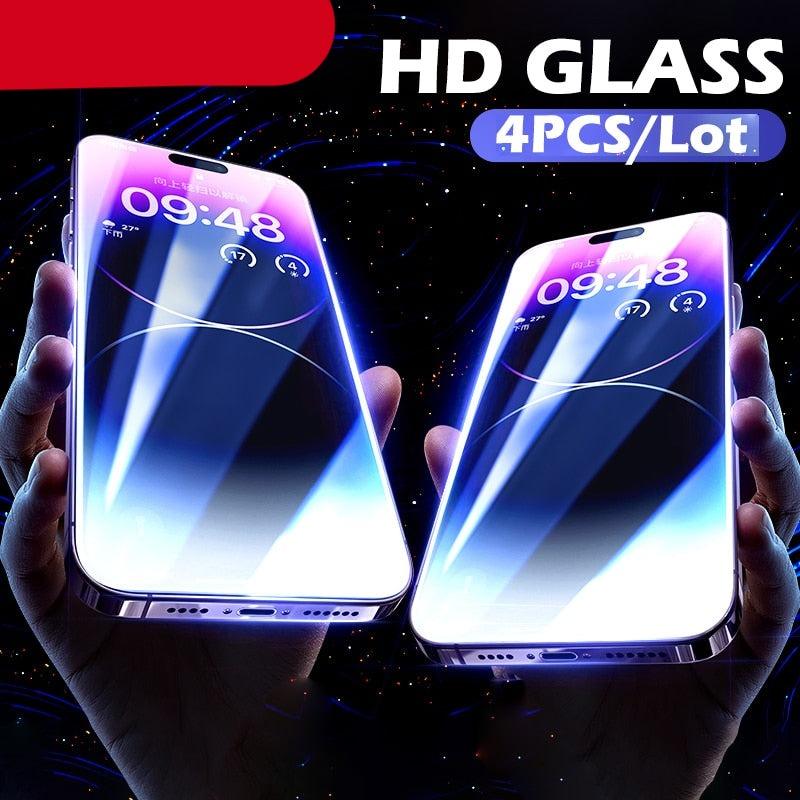 4 protecteurs d'écran en verre trempé pour iPhone 14 13 Mini 12 11 Pro Max X XS XR 7 8 Plus SE 3, film de protection pour iPhone 14 Plus