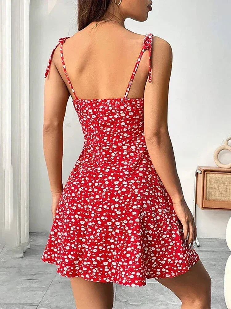 Robe Courte d'Été Fleurie à Bretelles Fines pour Femme,Robes Femme,Vêtements Femme,Robe Longue,Nouvelle Robe 2025