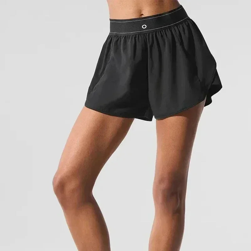 Short de cyclisme noir respirant confortable, short de sport d'été, de course, de fitness, de loisirs, taille haute élastique, ample, pour le yoga