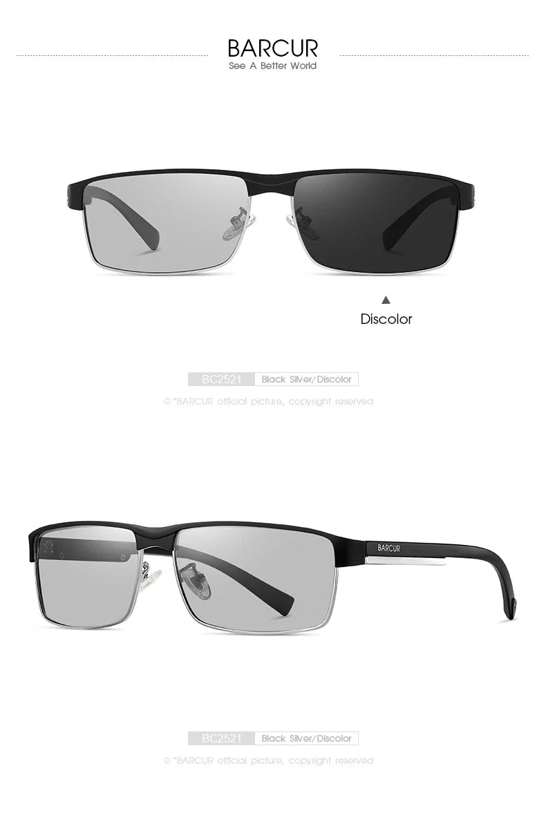 BARCUR Lunettes de Soleil Homme Rectangle Original Tendance Affaires – Polarisées Protection UV400 pour Conduite Randonnée Sports et Usage Quotidien – Lunettes Tendance Oculos De Sol avec Verres TAC Anti-Reflet