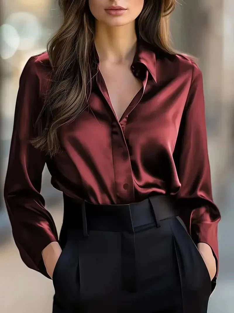 Chemise boutonnée à revers pour femme printemps-automne