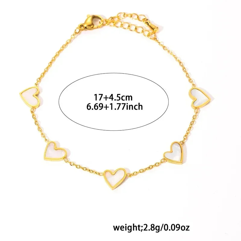Parure de bijoux en acier inoxydable 316L ANENJERY avec collier, bracelet et boucles d'oreilles en forme de cœur et coquille pour femmes et filles, style simple et tendance, cadeaux en gros