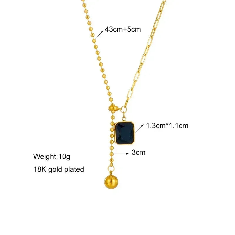 DIEYURO Collier en Acier Inoxydable 316L avec Zircon pour Femme, Designer, Couleur Or, Pendentif Perle Carrée, Colliers, Bijoux Corporels pour Filles, Cadeau