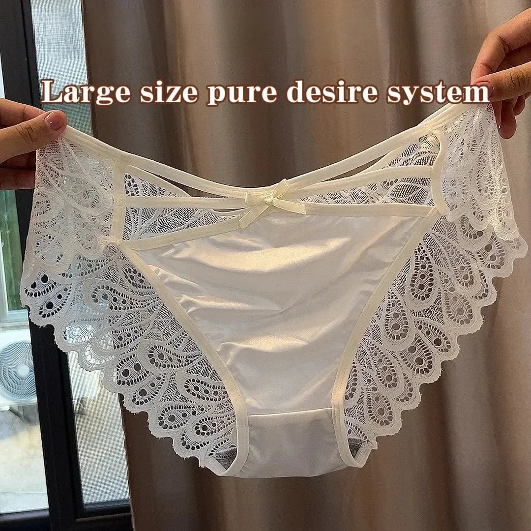 Short en soie grande taille pour femme, sexy, en dentelle évidée, respirant, culotte en satin