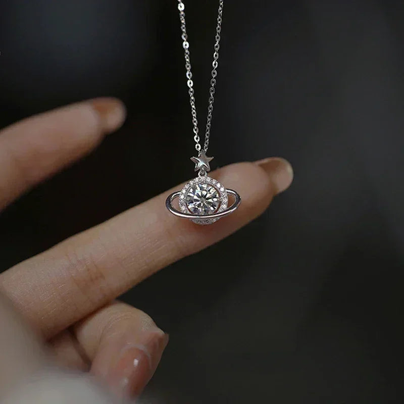 Collier en argent sterling 925 en forme de planète, pendentif simple en forme géométrique brillante, cadeau d'anniversaire pour femme, bijoux exquis