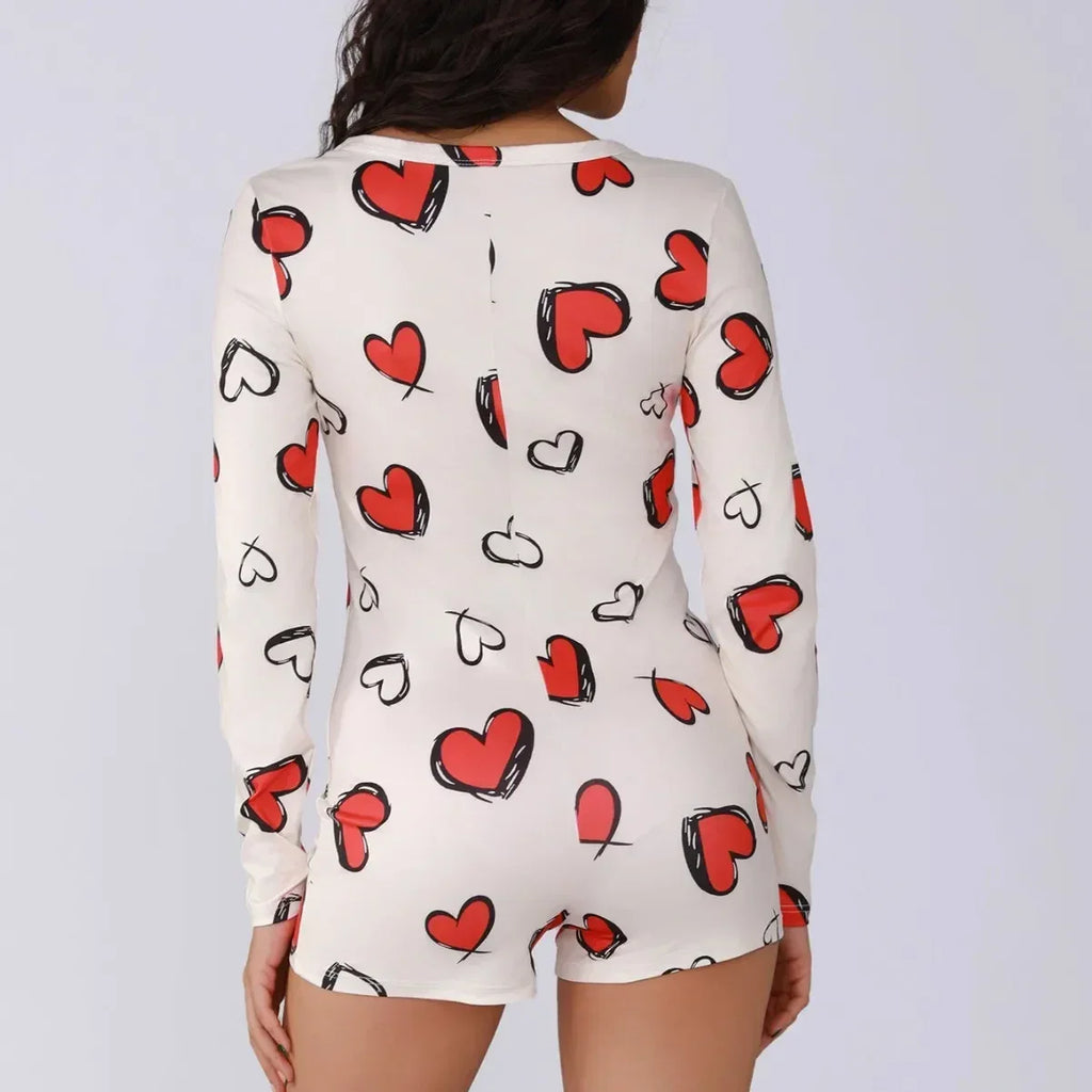 Combinaison une pièce pour femme, pyjama sexy pour fille, imprimé numérique cœur, ensemble manches courtes, short, vêtement d'intérieur