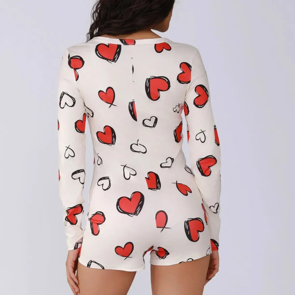 Combinaison une pièce pour femme, pyjama sexy pour fille, imprimé numérique cœur, ensemble manches courtes, short, vêtement d'intérieur