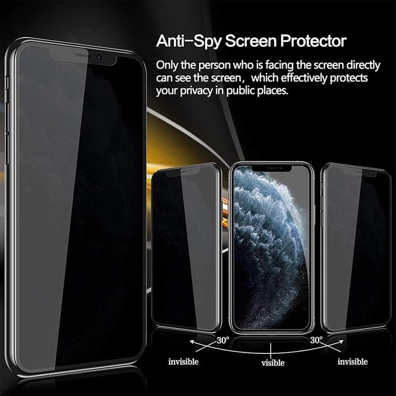4 Pièces Verre Anti-Espion pour iPhone 13 Pro MAX 12 Pro Max Mini XS XR X 11 7 8 Plus Protection d'Écran Confidentialité Verre Anti-Reflet Cadre d'Installation Facile Compatible Coque Protecteur d'Écran en Verre Trempé Premium pour iPhone