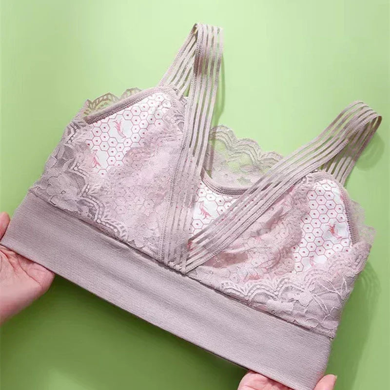 Soutien-gorge sexy en dentelle sans couture grande taille pour femme, confortable, respirant, dos nageur, gilet de sport, de nuit, haut de maintien enveloppant.