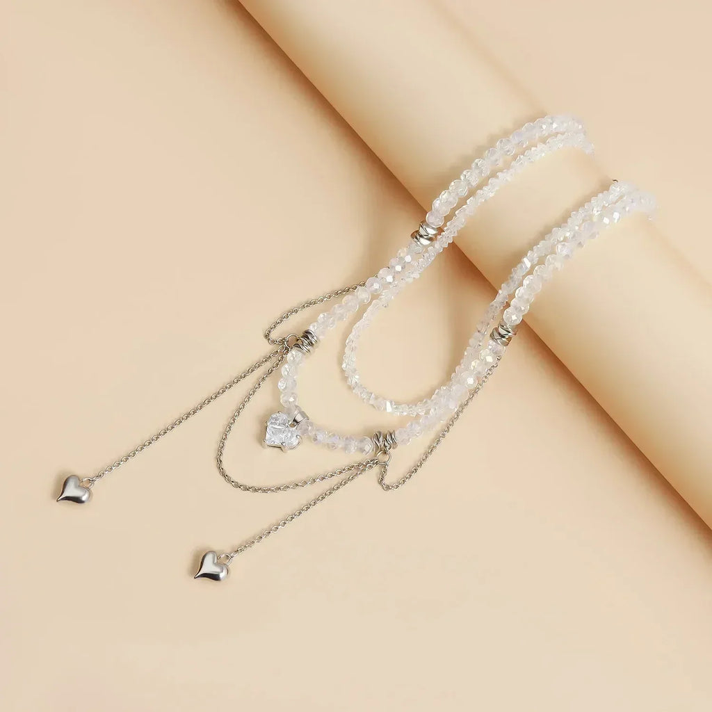 Collier Cœur Perlé Tendance pour Femmes Style Bohème Élégant Chaîne en Cristal Irrégulier Ras du Cou Y2K Exquis Cadeau de Fête Bijoux Accessoires