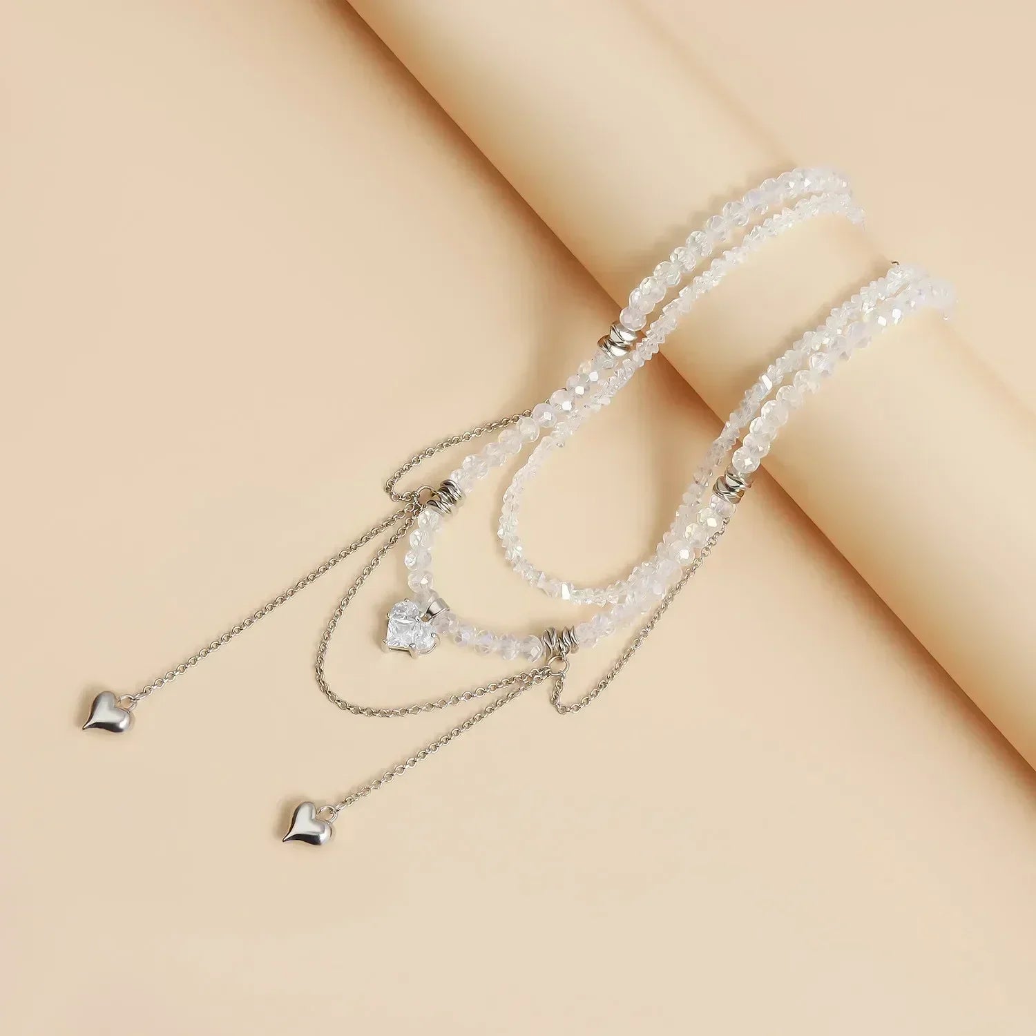 Collier Cœur Perlé Tendance pour Femmes Style Bohème Élégant Chaîne en Cristal Irrégulier Ras du Cou Y2K Exquis Cadeau de Fête Bijoux Accessoires