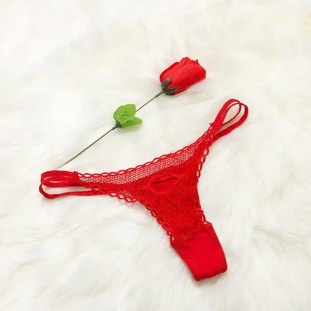 Saint-Valentin Créatif Bikini Sexy Femme Dentelle Sous-vêtements Rose String Culotte String Ficelle V-string