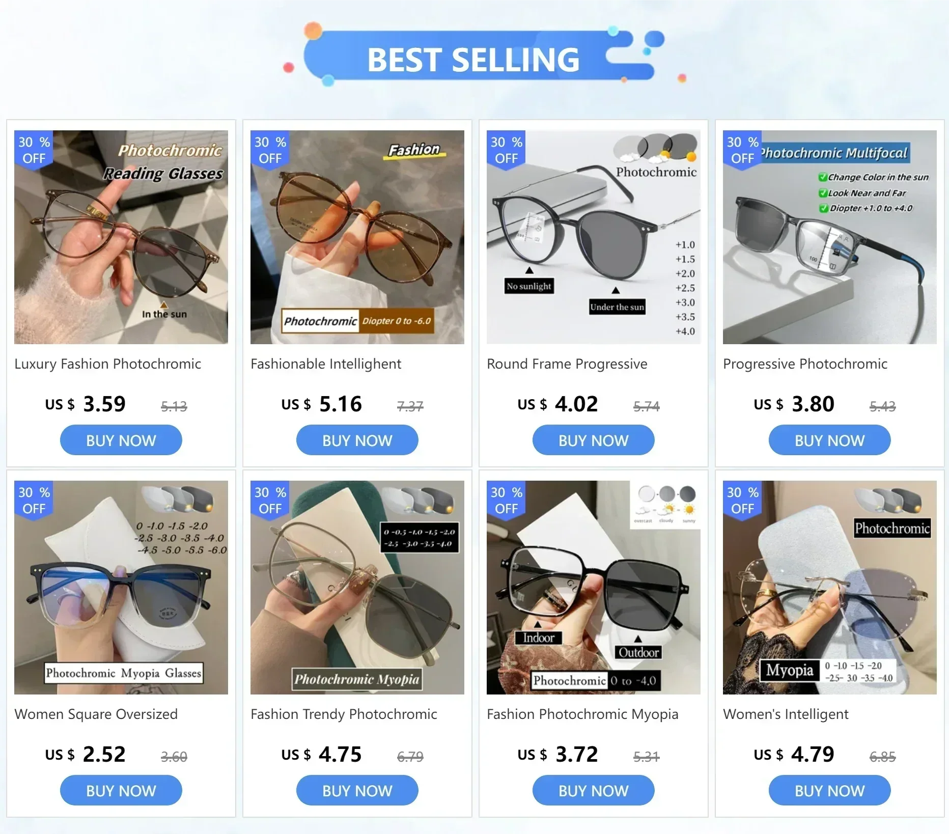 Nouvelles Lunettes de Myopie Photochromiques Tendance Vintage Sans Monture Carrées Femme Homme Anti Lumière Bleue UV Lunettes de Soleil Optiques Dioptre