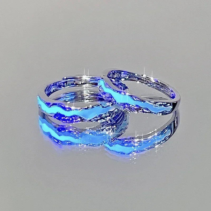 Nouvelle Bague Lumineuse Émail Réglable Vintage Luxe Amour Couple Anneaux Brille dans le Noir Bijoux Y2K Cadeaux Saint-Valentin