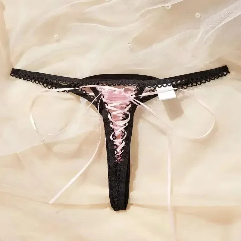 Dames Super Sexy String Lacé Lingerie Noir Bretelle Bordure Crochet Rose Bandage String Lacé Culotte Sexy Ouvert Érotique G-Strings