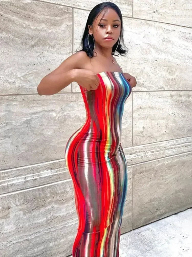 Robes de printemps et d'été pour femmes, imprimées, sans bretelles, bandage, moulantes, sexy, longue robe, nouvelle mode 2023, fête MsChuh