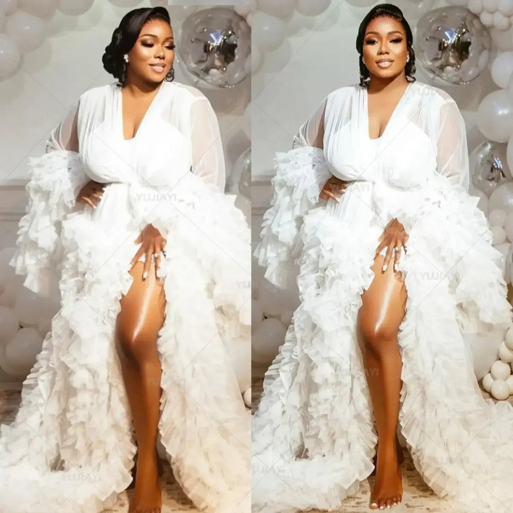 Robe de maternité pour baby shower Peignoir transparent Jupe longue en tulle Robe de mariée Robe de nuit bouffante pour femmes