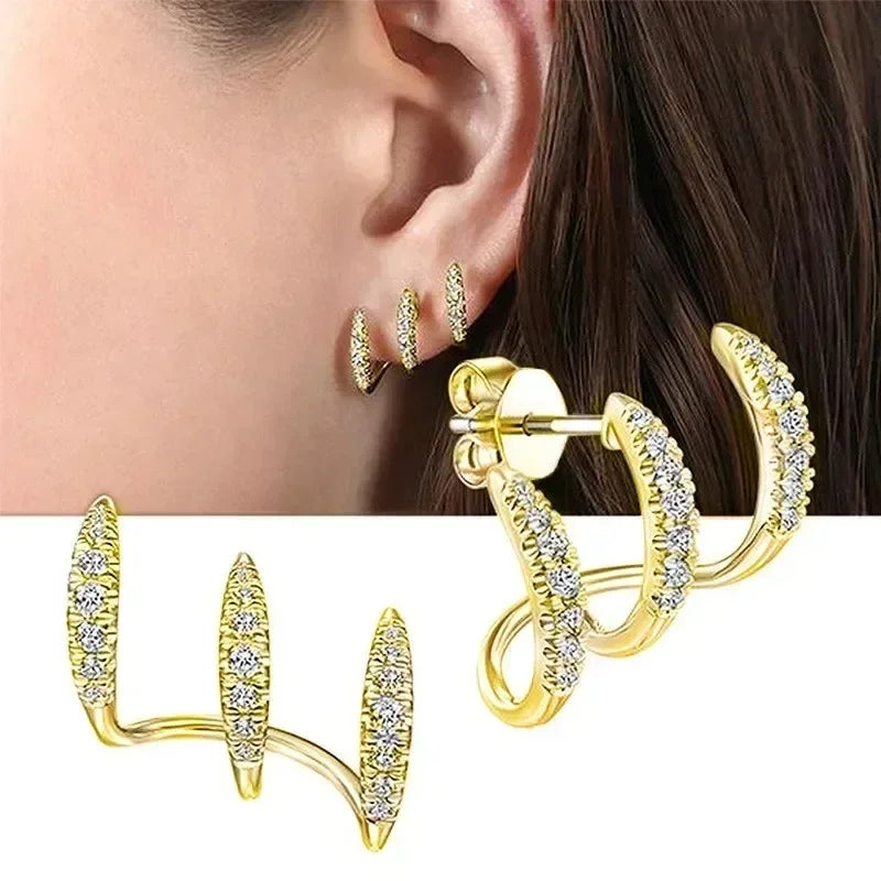 Boucles d'oreilles clous en argent sterling 925 avec cristaux, boucles d'oreilles dorées, pierre AAA, design moderne, accessoires de mode, bijoux femme 2025