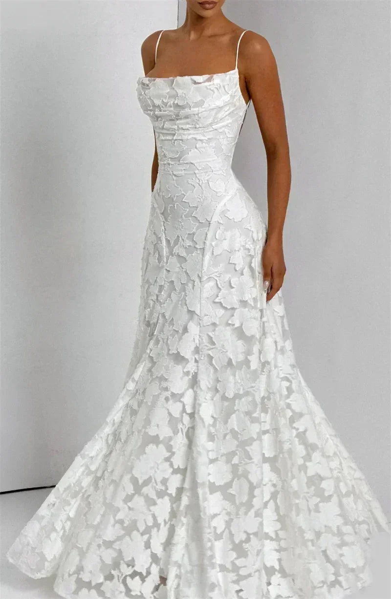 Mozision Robe longue sexy dos nu à fines bretelles pour femme, robe de soirée élégante épaules dénudées sans manches avec lacets pour club et soirée