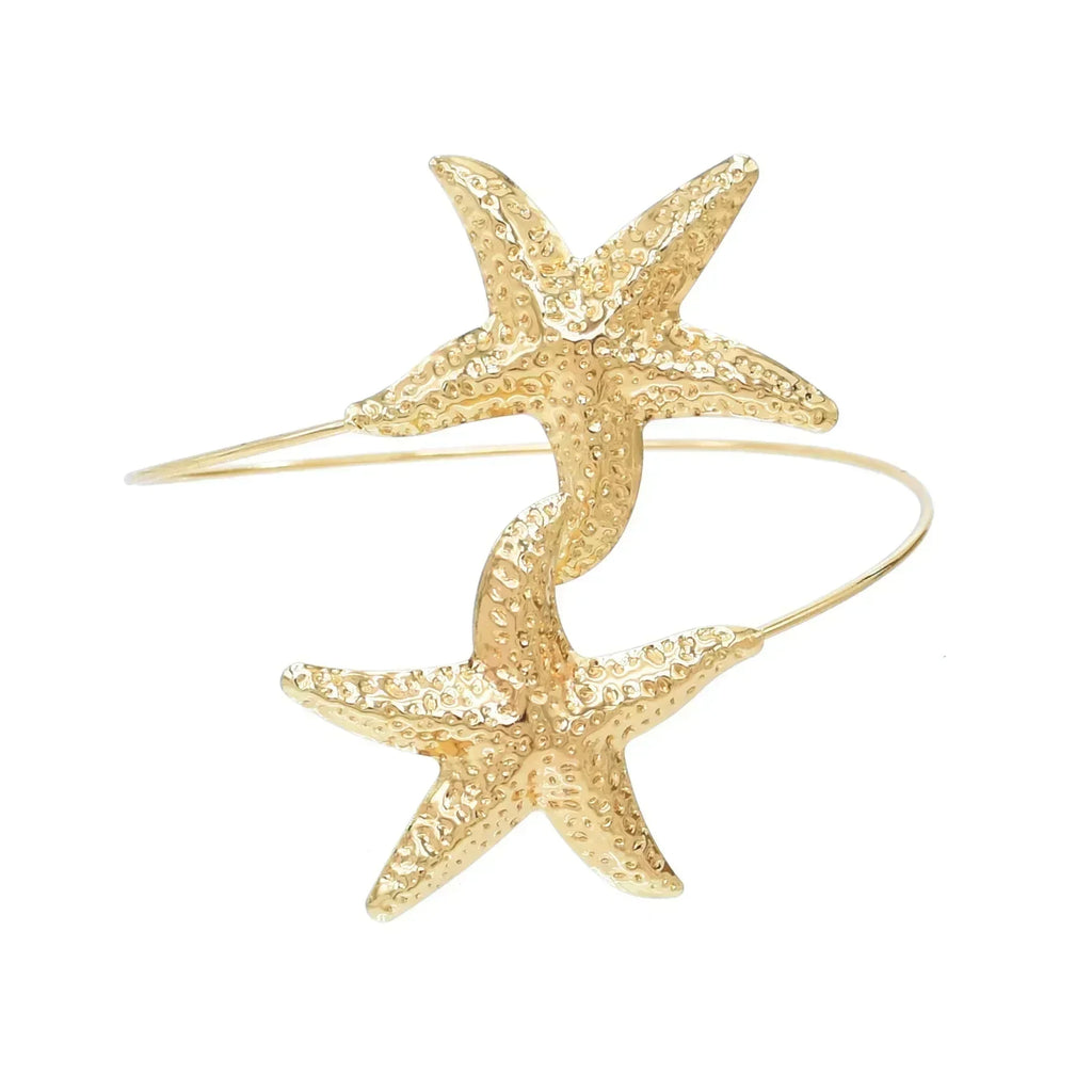 Nouveau bracelet de bras 2 étoiles de mer en alliage doré à la mode pour femmes, idéal pour l'été, la plage, les fêtes dansantes. Manchette, bracelets, accessoires de bijoux, cadeaux