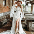 Robe de mariée civile bohème chic personnalisée FL&AEVVE avec fente en dentelle au crochet style hippie Gatsby Elvish