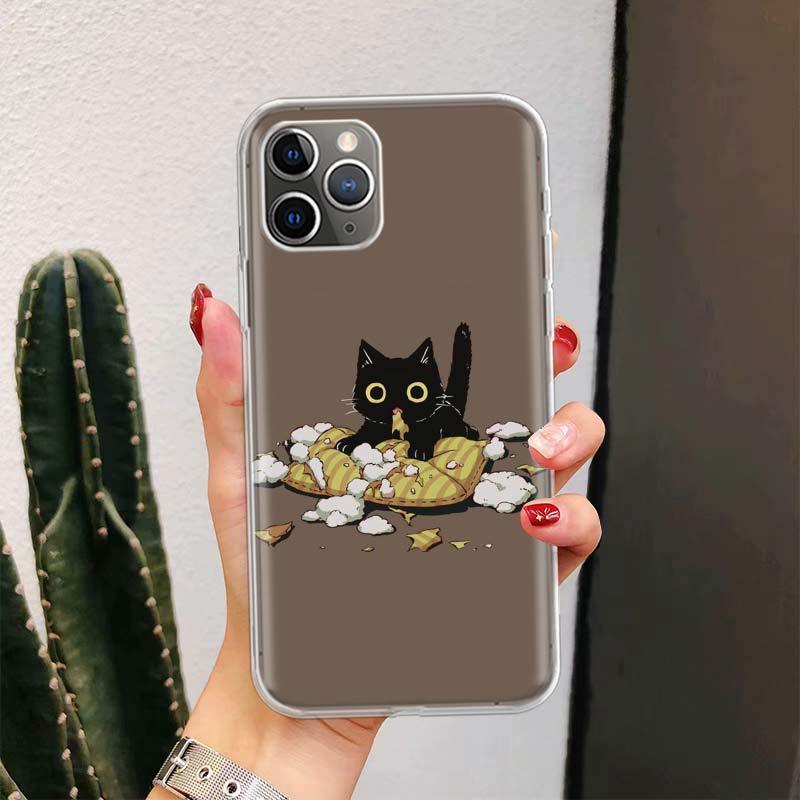 Coque de téléphone en silicone souple à motif de chat mignon et drôle pour iPhone 11 13 14 Pro Max 12 Mini X Xs Xr 6 6s 8 7 Plus Se 5 5s
